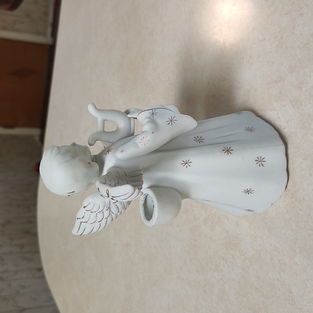 Vintage Schmid Japan Christmas Angel w Harp Gold Star-Burst Candle-Holder EUC - Picture 4 of 10